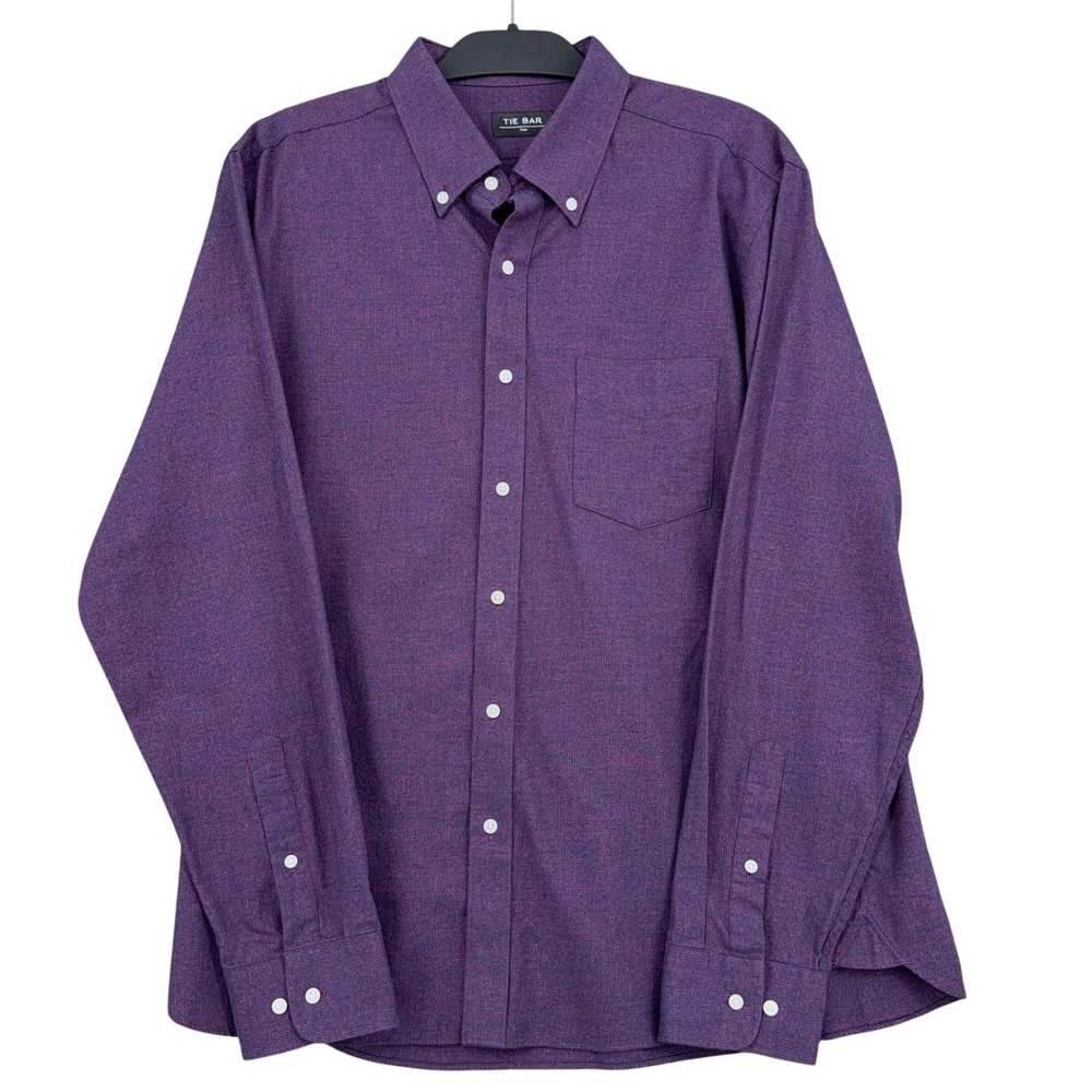 Tie Bar Trim Fit Men L 100%‎ Cotton Purple Heathered Button Down Shirt